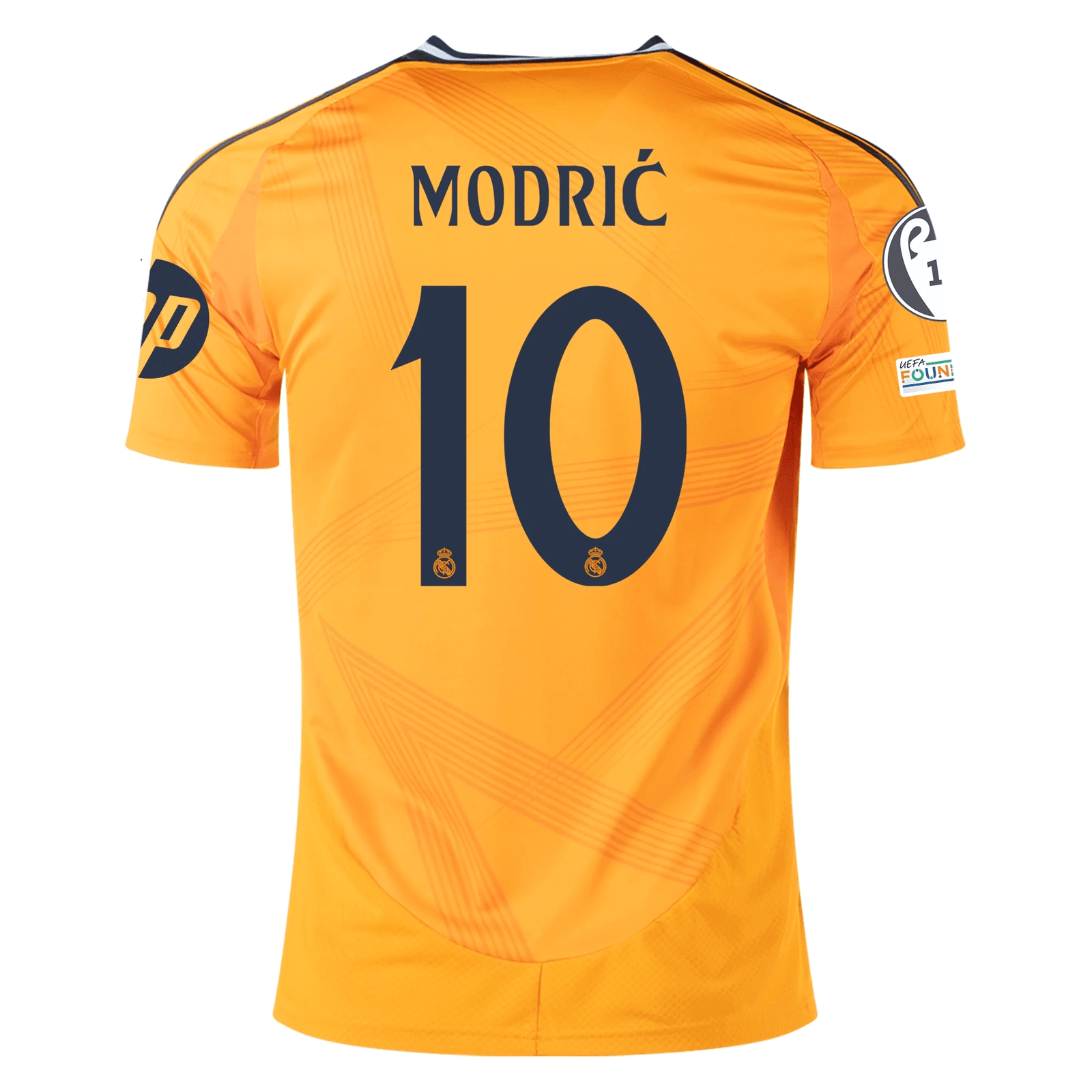 adidas Real Madrid Luka Modric Away Jersey w/ Champions League Patches 24/25 (Crew Orange) | SoccerWearhouse