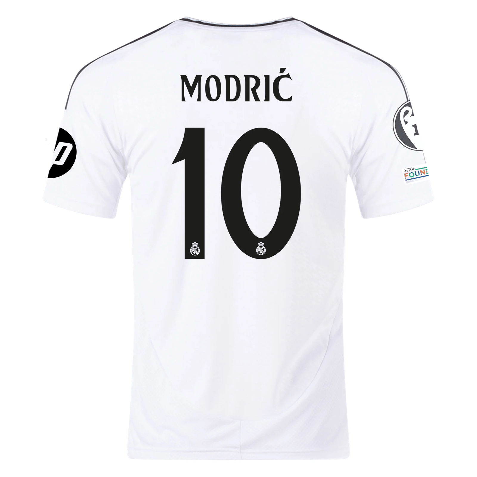 adidas Real Madrid Luka Modric Home Jersey 24/25 w/ Champions League Patches (White/Black) | SoccerWearhouse