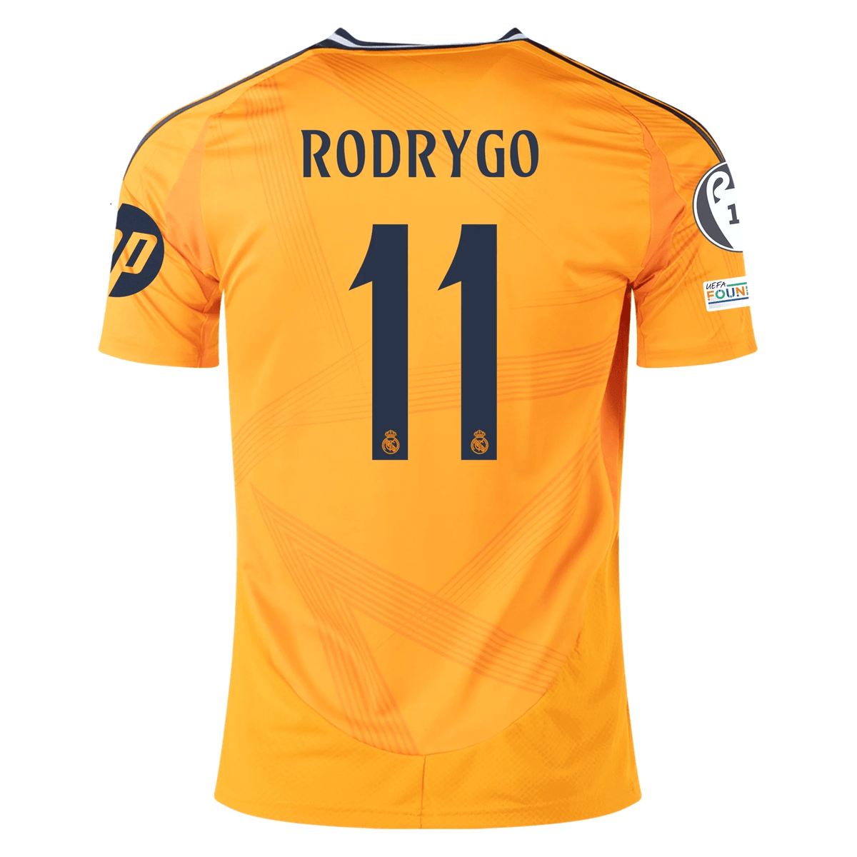 adidas Real Madrid Rodrygo Away Jersey w/ Champions League Patches 24/25 (Crew Orange) | SoccerWearhouse