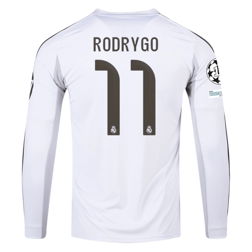 adidas Real Madrid Rodrygo Long Sleeve Home Jersey w/ Intercontinental + Champions League Patches 25/26 (White) | SoccerWearhouse