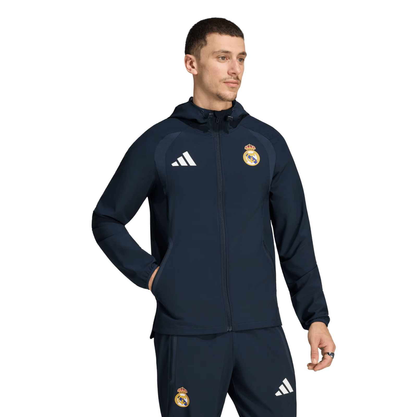 adidas Real Madrid Tiro Travel Full-Zip Windbreaker Jacket 26/27 (Navy) | SoccerWearhouse