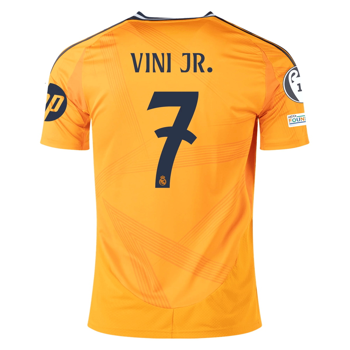 adidas Real Madrid Vini Jr. Away Jersey w/ Champions League Patches 24/25 (Crew Orange) | SoccerWearhouse