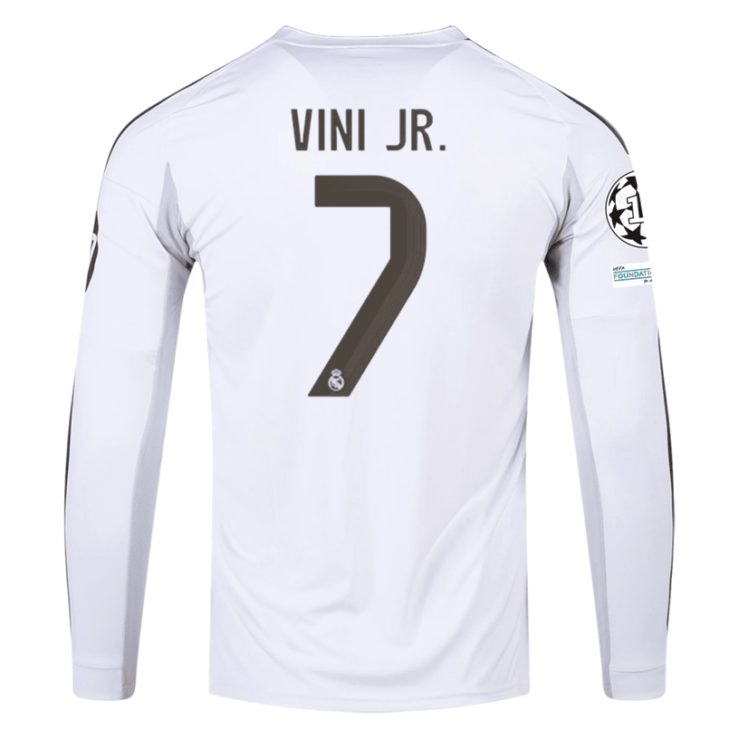 adidas Real Madrid Vini Jr Long Sleeve Home Jersey w/ Intercontinental + Champions League Patches 25/26 (White) | SoccerWearhouse