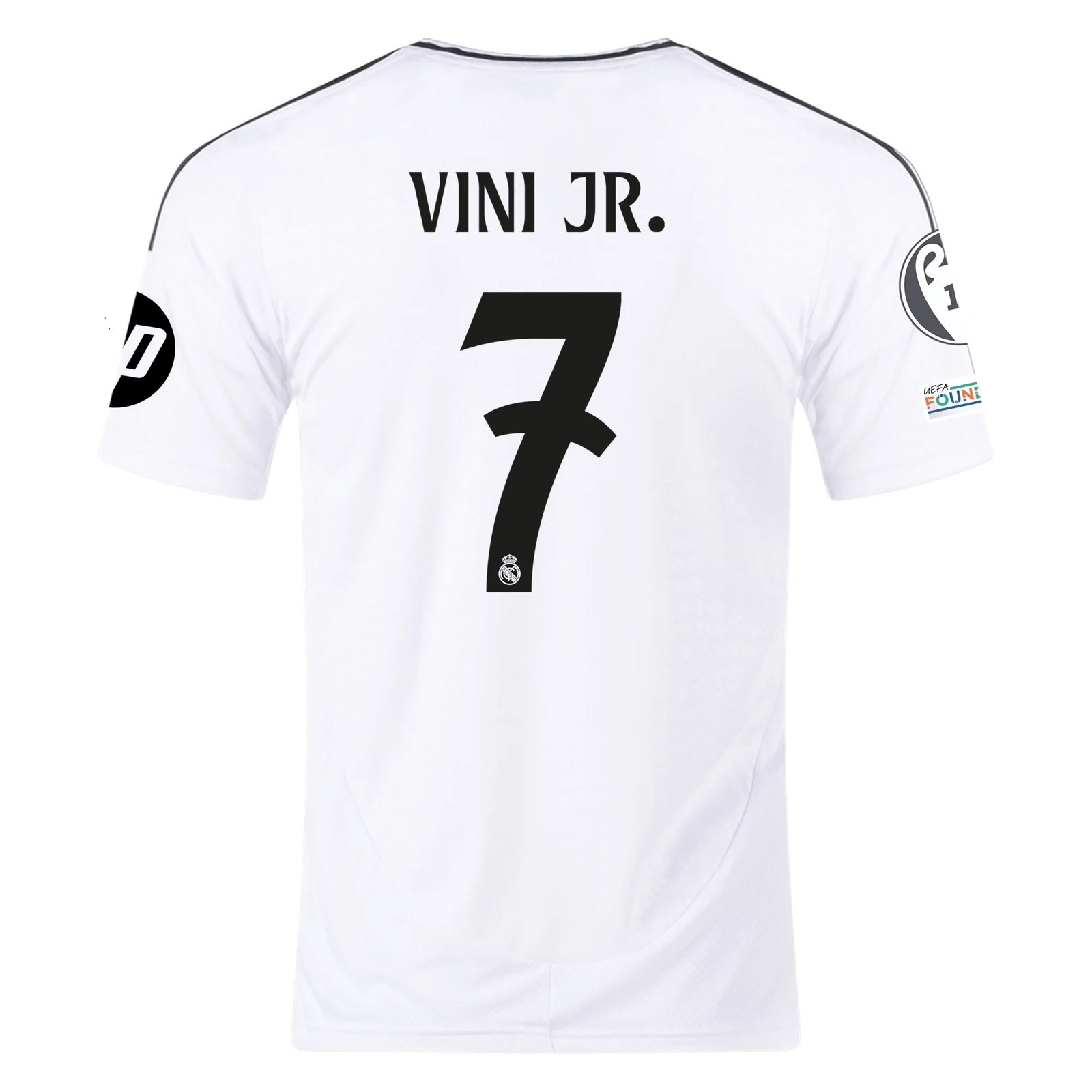 adidas Real Madrid Vinicius Jr. Home Jersey 24/25 w/ Champions League Patches (White/Black) | SoccerWearhouse