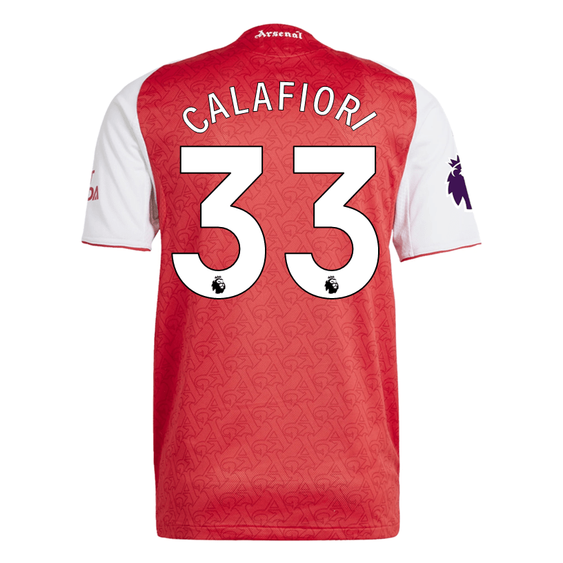 adidas Riccardo Calafiori Arsenal FC Authentic Home Jersey 25/26 w/ EPL Patch (Better Scarlet/White | SoccerWearhouse