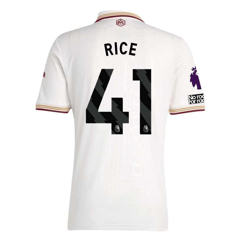 adidas Rice Men's Arsenal FC Third Jersey 25/26 w/ NRFR + EPL Patches (White/Burgundy) | SoccerWearhouse