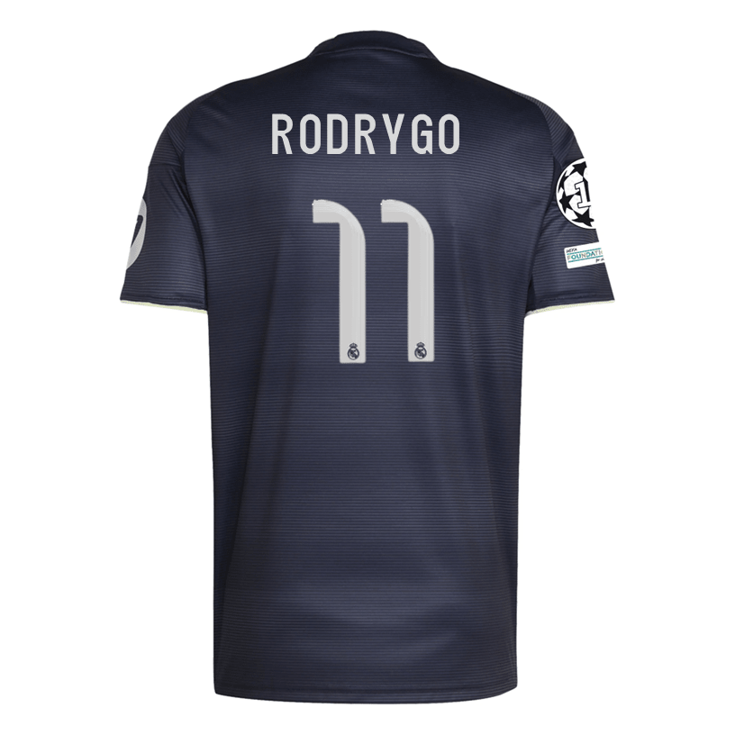 adidas Rodrygo Real Madrid 25/26 Away Jersey w/ Champions League Patches (Legend Ink) | SoccerWearhouse