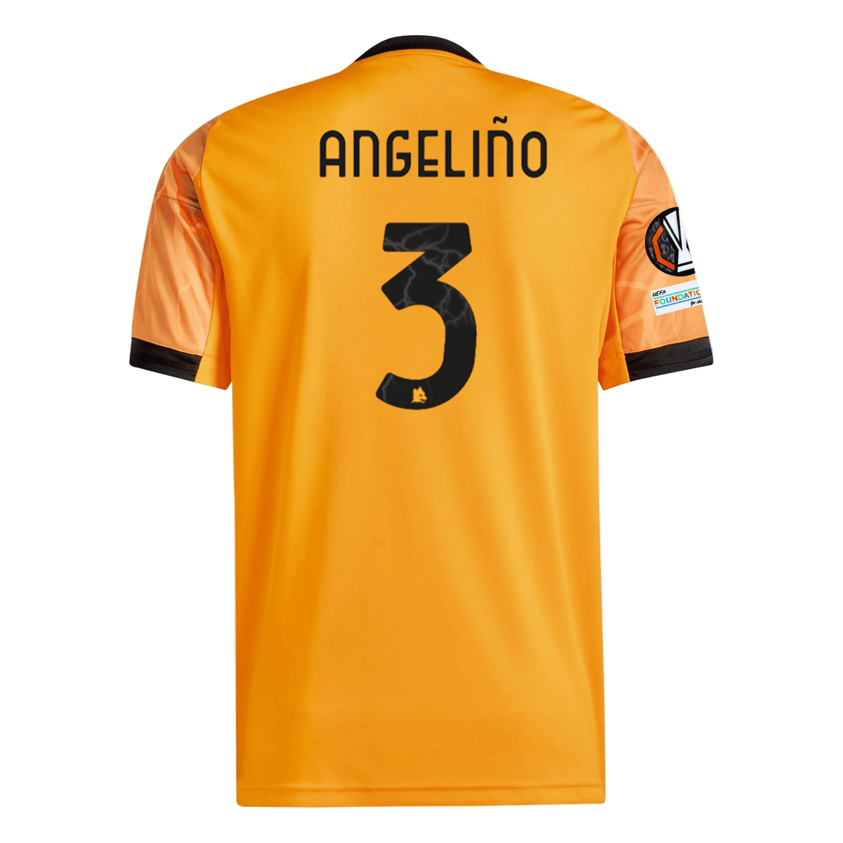 adidas Roma Angeliño Away Jersey w/ Europa League Patches 25/26 (Orange/Black) | SoccerWearhouse