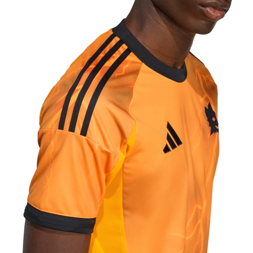 adidas Roma Artem Dovbyk Away Jersey w/ Europa League Patches 25/26 (Orange/Black) | SoccerWearhouse