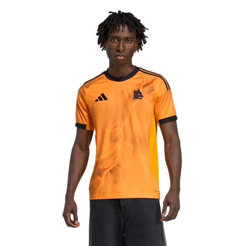 adidas Roma Artem Dovbyk Away Jersey w/ Europa League Patches 25/26 (Orange/Black) | SoccerWearhouse