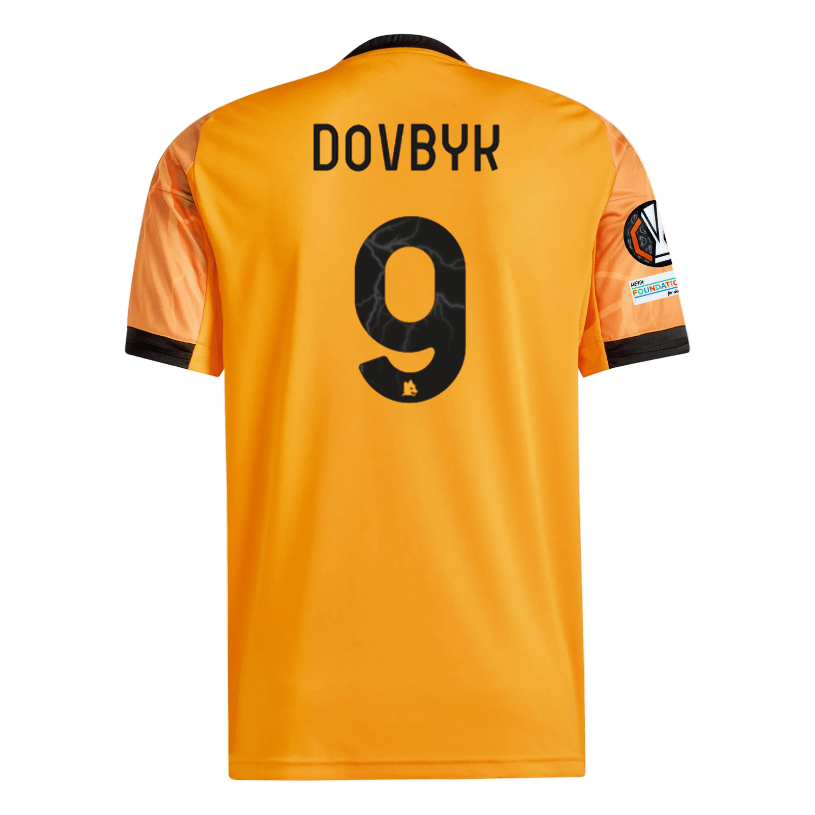adidas Roma Artem Dovbyk Away Jersey w/ Europa League Patches 25/26 (Orange/Black) | SoccerWearhouse