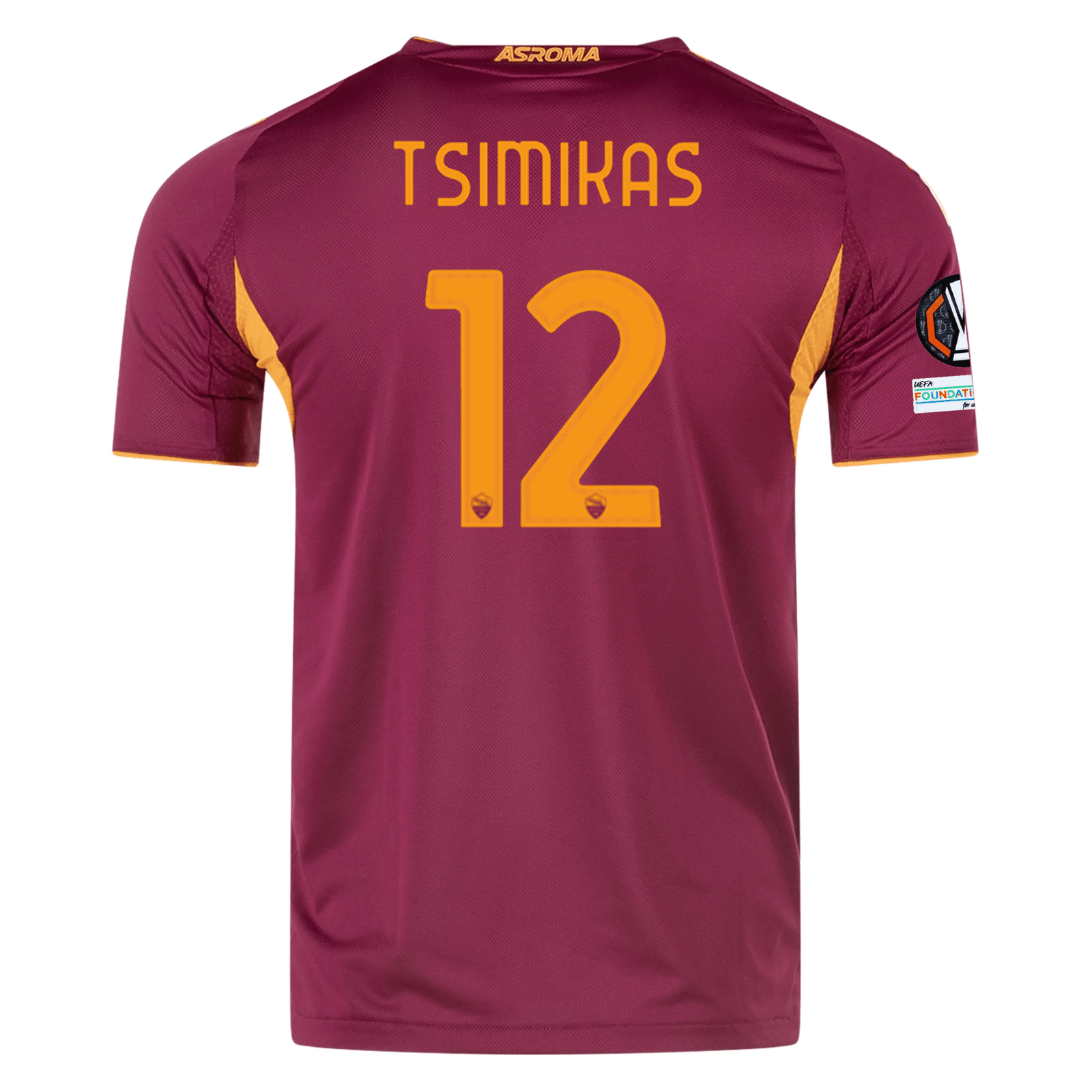 adidas Roma Authentic Konstantinos Tsimikas Home Jersey w/ Europa League Patches 25/26 (Burgundy) | SoccerWearhouse