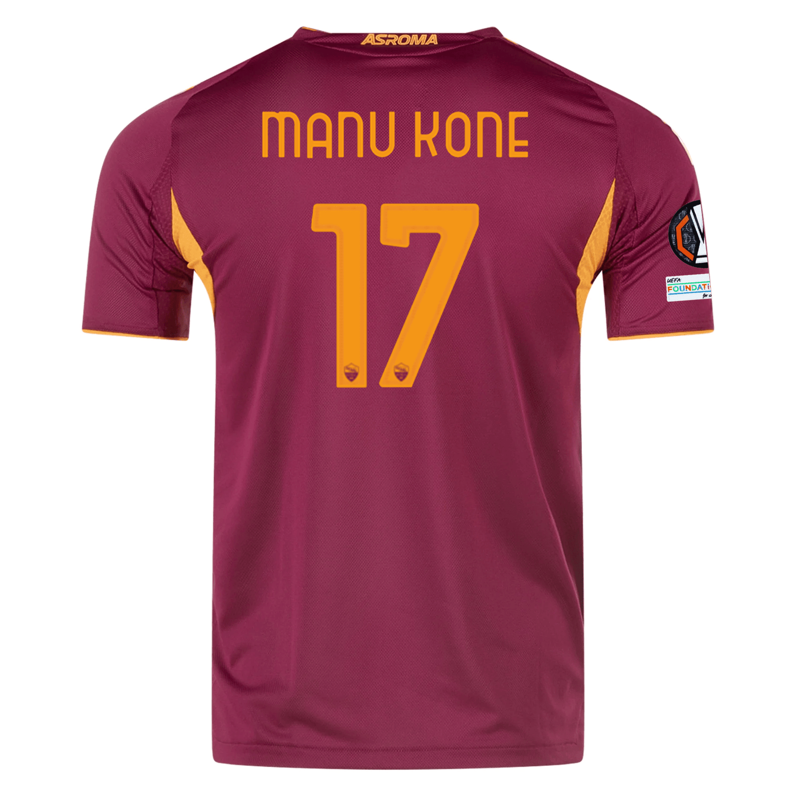adidas Roma Authentic Manu Koné Home Jersey w/ Europa League Patches 25/26 (Burgundy) | SoccerWearhouse