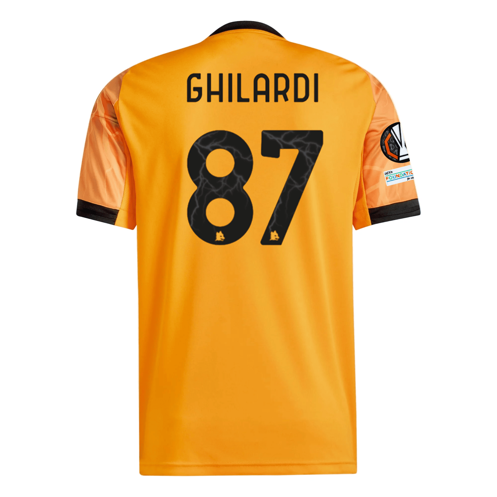 adidas Roma Daniele Ghilardi Away Jersey w/ Europa League Patches 25/26 (Orange/Black) | SoccerWearhouse