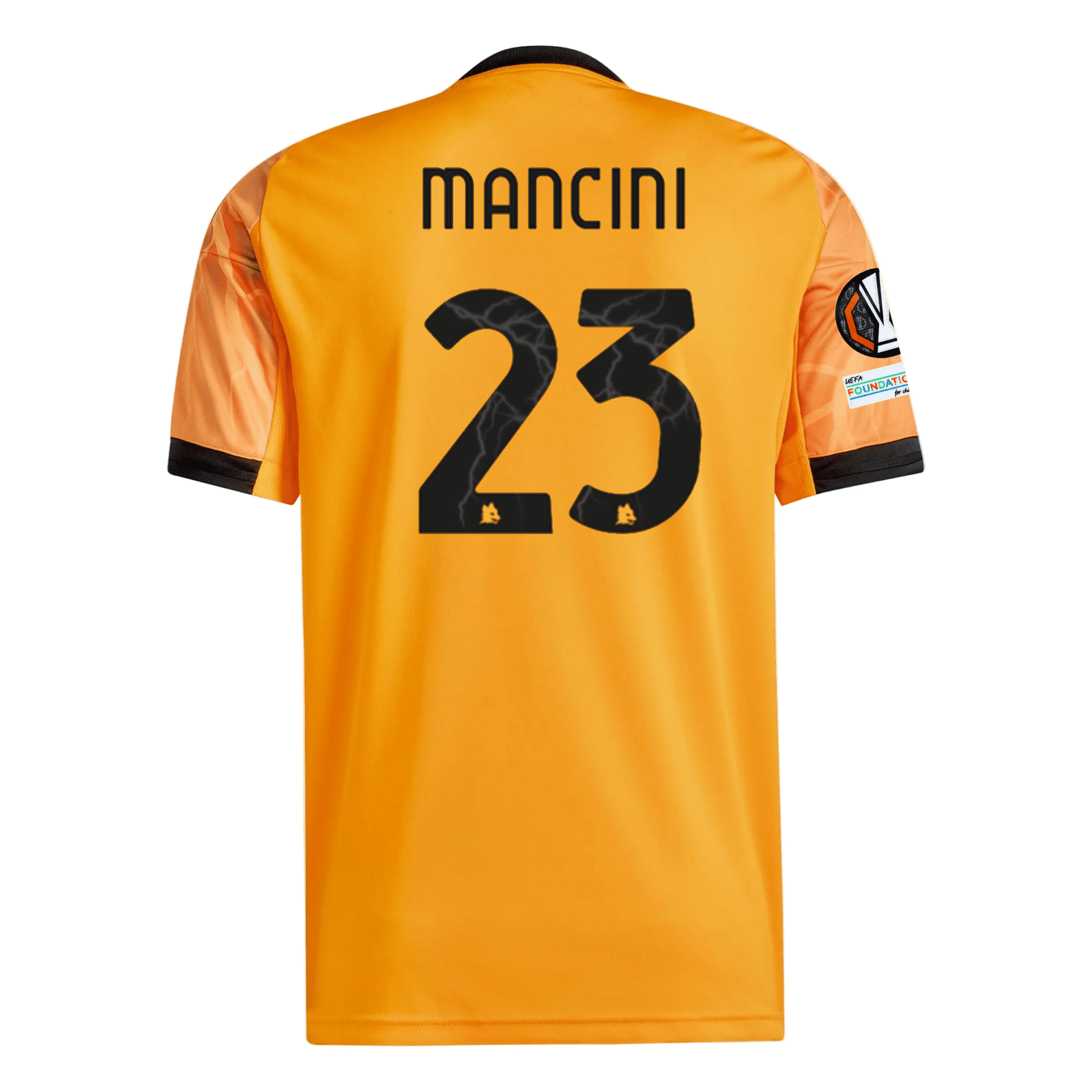 adidas Roma Gianluca Mancini Away Jersey w/ Europa League Patches 25/26 (Orange/Black) | SoccerWearhouse