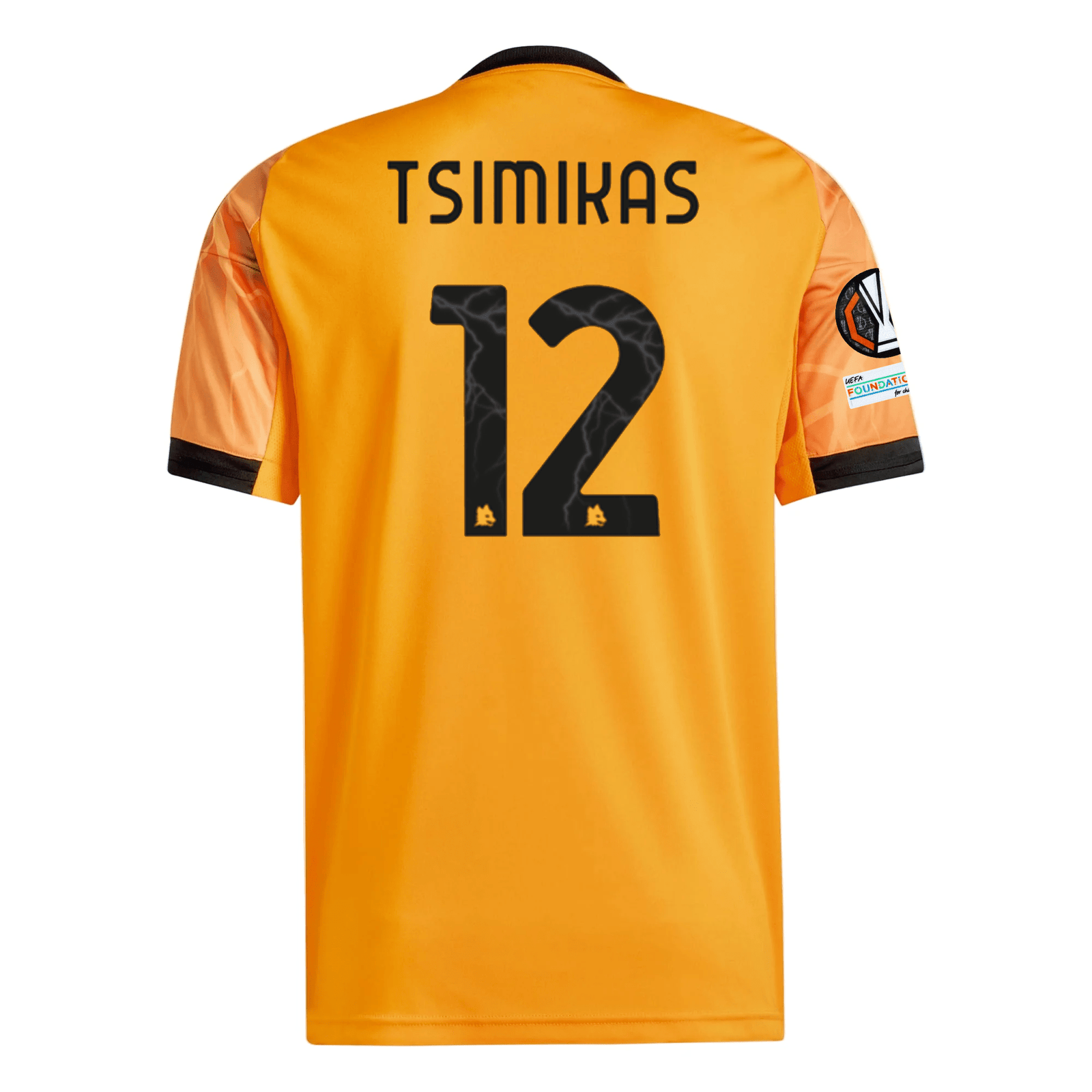 adidas Roma Konstantinos Tsimikas Away Jersey w/ Europa League Patches 25/26 (Orange/Black) | SoccerWearhouse