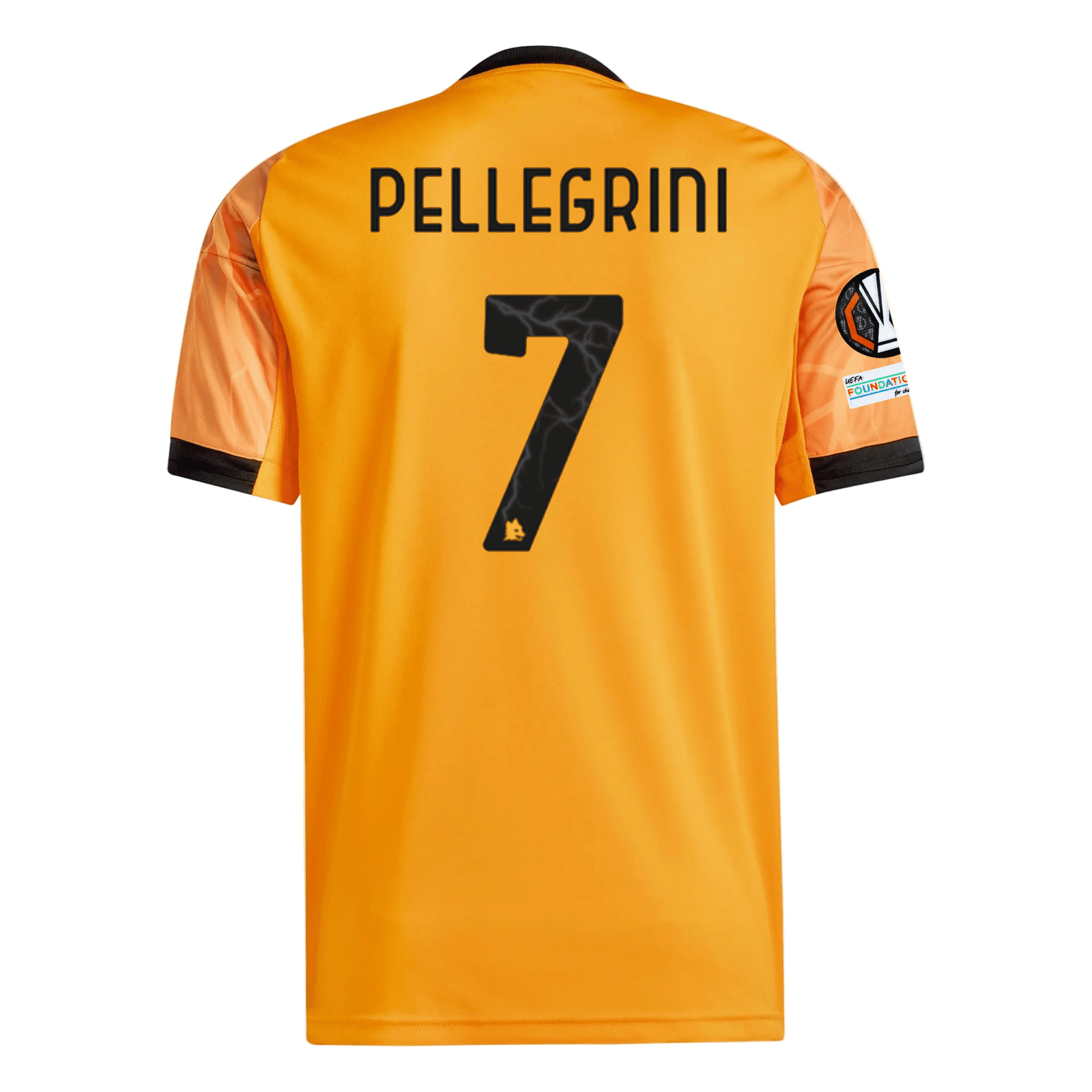 adidas Roma Lorenzo Pellegrini Away Jersey w/ Europa League Patches 25/26 (Orange/Black) | SoccerWearhouse