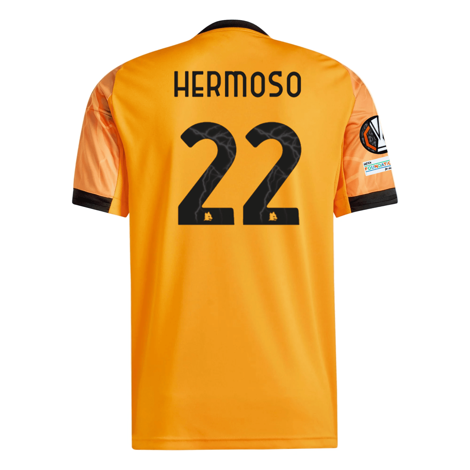 adidas Roma Mario Hermoso Away Jersey w/ Europa League Patches 25/26 (Orange/Black) | SoccerWearhouse