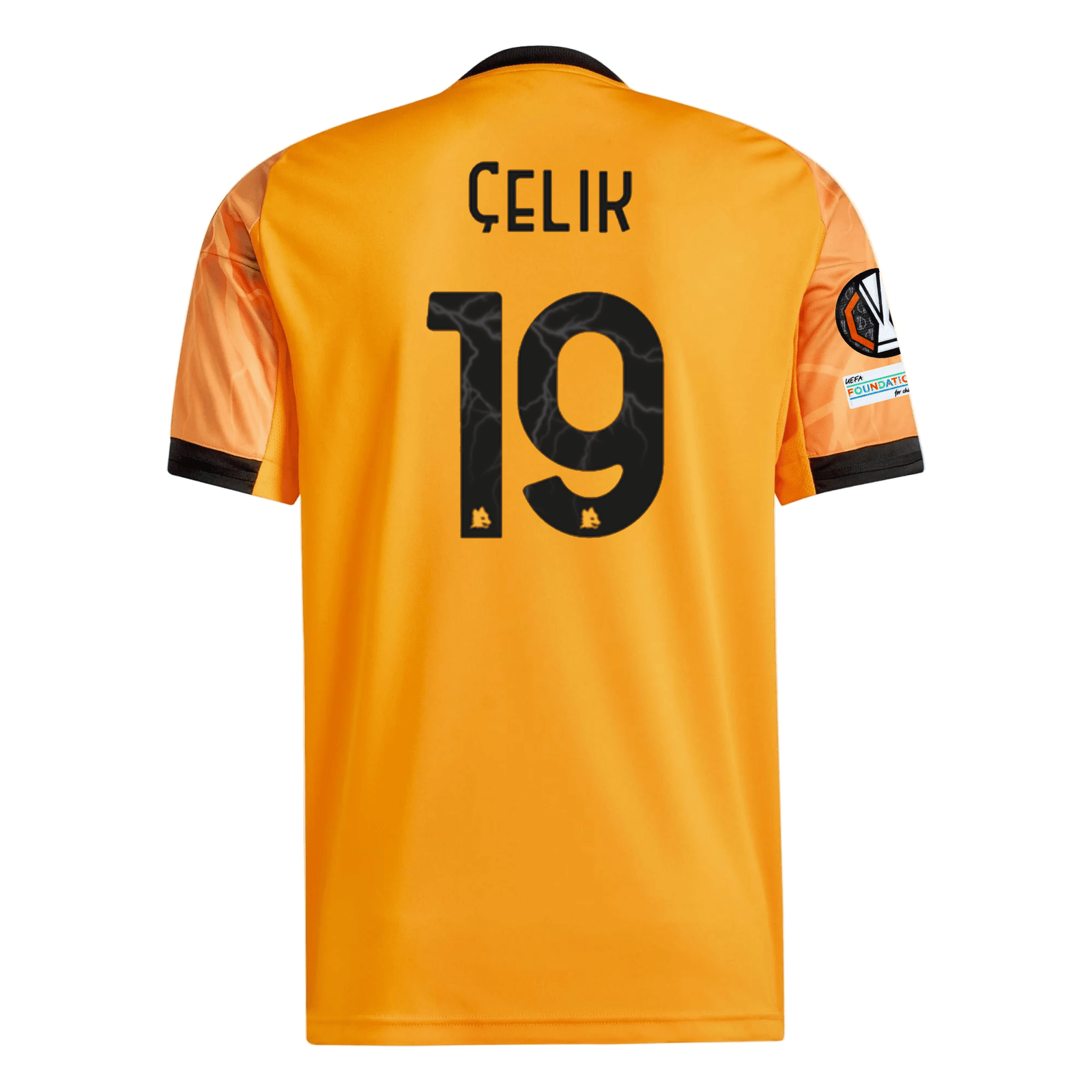 adidas Roma Mehmet Zeki Çelik Away Jersey w/ Europa League Patches 25/26 (Orange/Black) | SoccerWearhouse