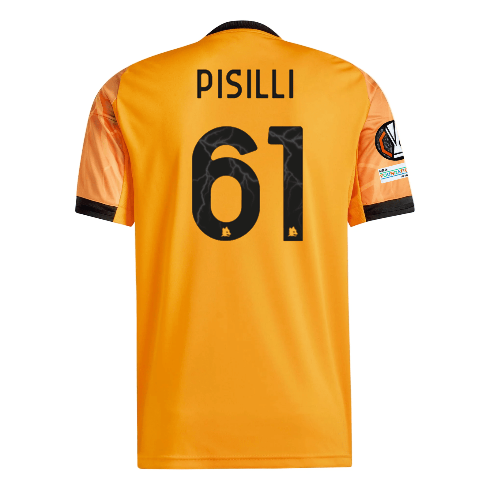 adidas Roma Niccolò Pisilli Away Jersey w/ Europa League Patches 25/26 (Orange/Black) | SoccerWearhouse