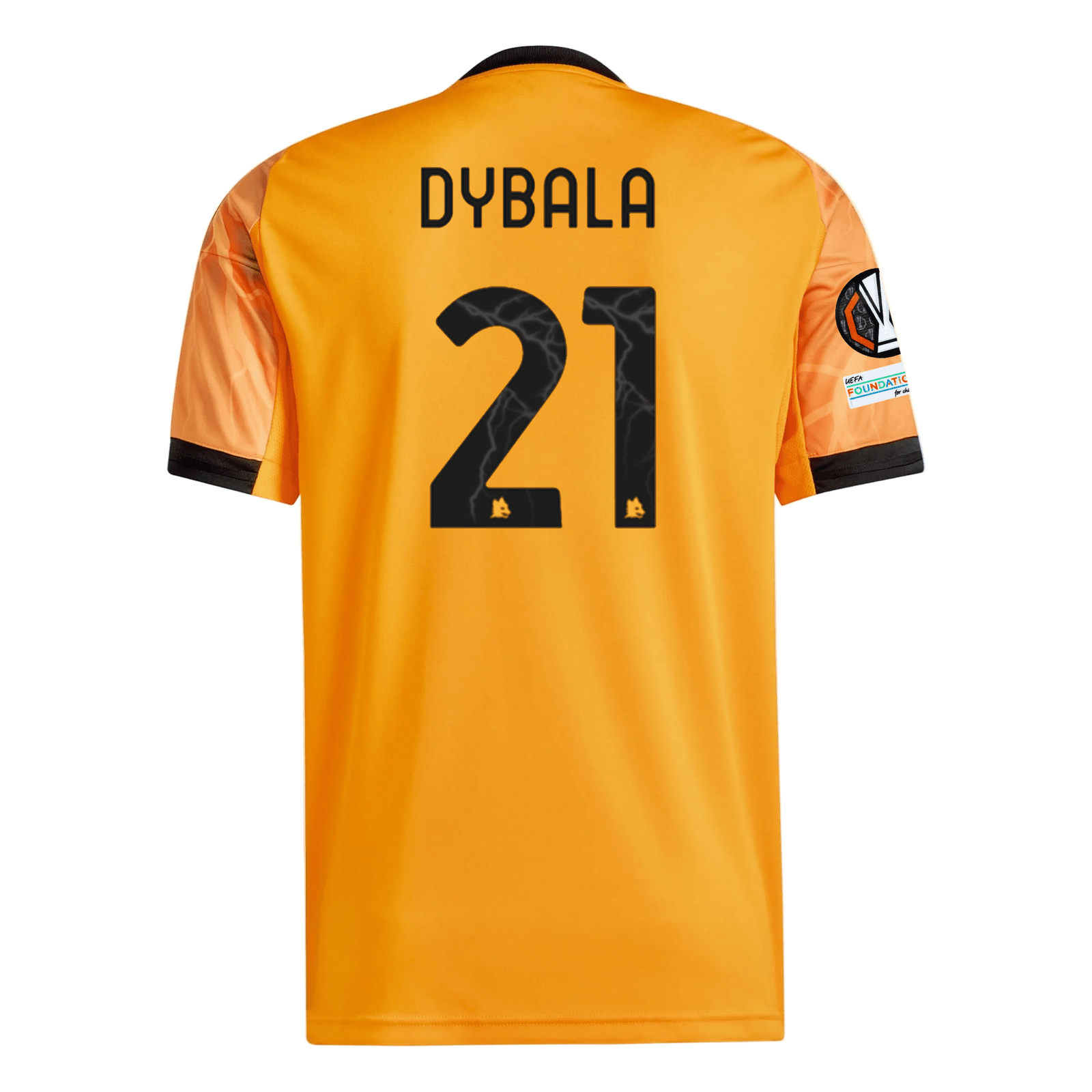 adidas Roma Paulo Dybala Away Jersey w/ Europa League Patches 25/26 (Orange/Black) | SoccerWearhouse