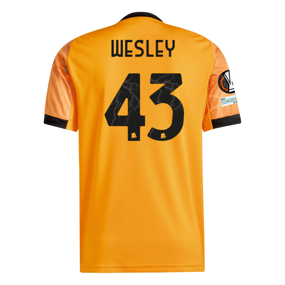 adidas Roma Wesley França Away Jersey w/ Europa League Patches 25/26 (Orange/Black) | SoccerWearhouse