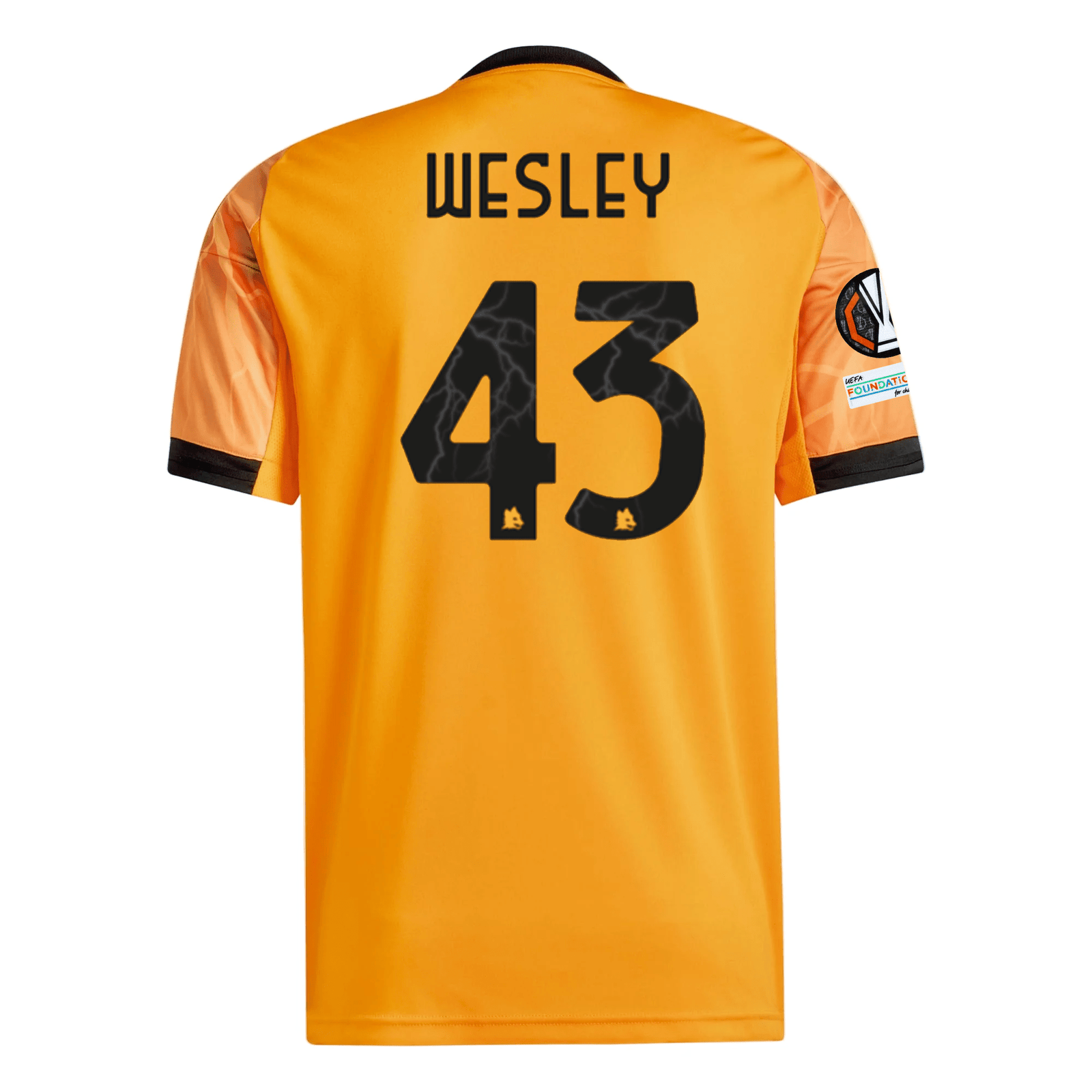 adidas Roma Wesley França Away Jersey w/ Europa League Patches 25/26 (Orange/Black) | SoccerWearhouse