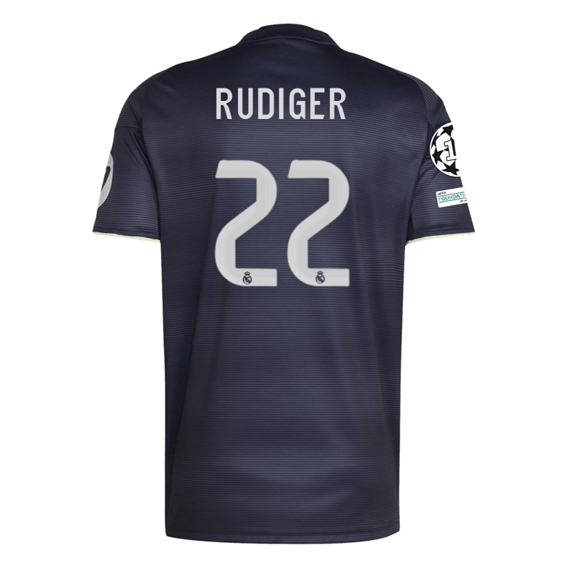 adidas Rüdiger Real Madrid 25/26 Away Jersey w/ Champions League Patches (Legend Ink) | SoccerWearhouse