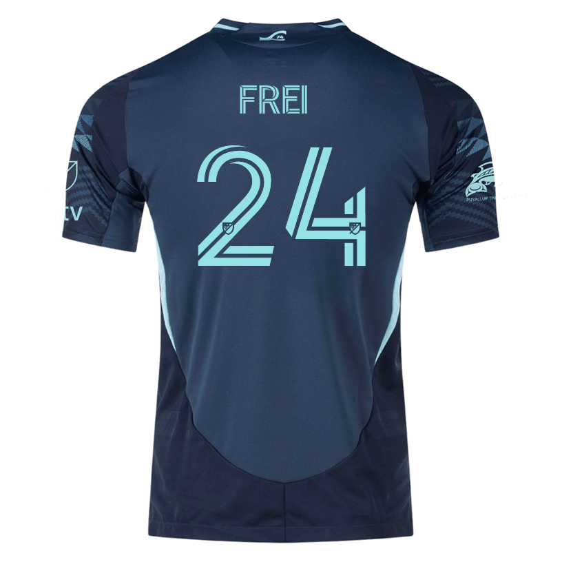 adidas S. Frei Seattle Sounders Authentic Away Jersey 25/26 w/ MLS Patches &amp; Sponsor (Aura Ink) | SoccerWearhouse