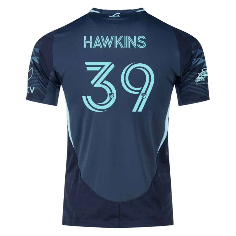 adidas S. Hawkins Andrade Sounders Authentic Away Jersey 25/26 w/ MLS Patches &amp; Sponsor (Aura Ink) | SoccerWearhouse