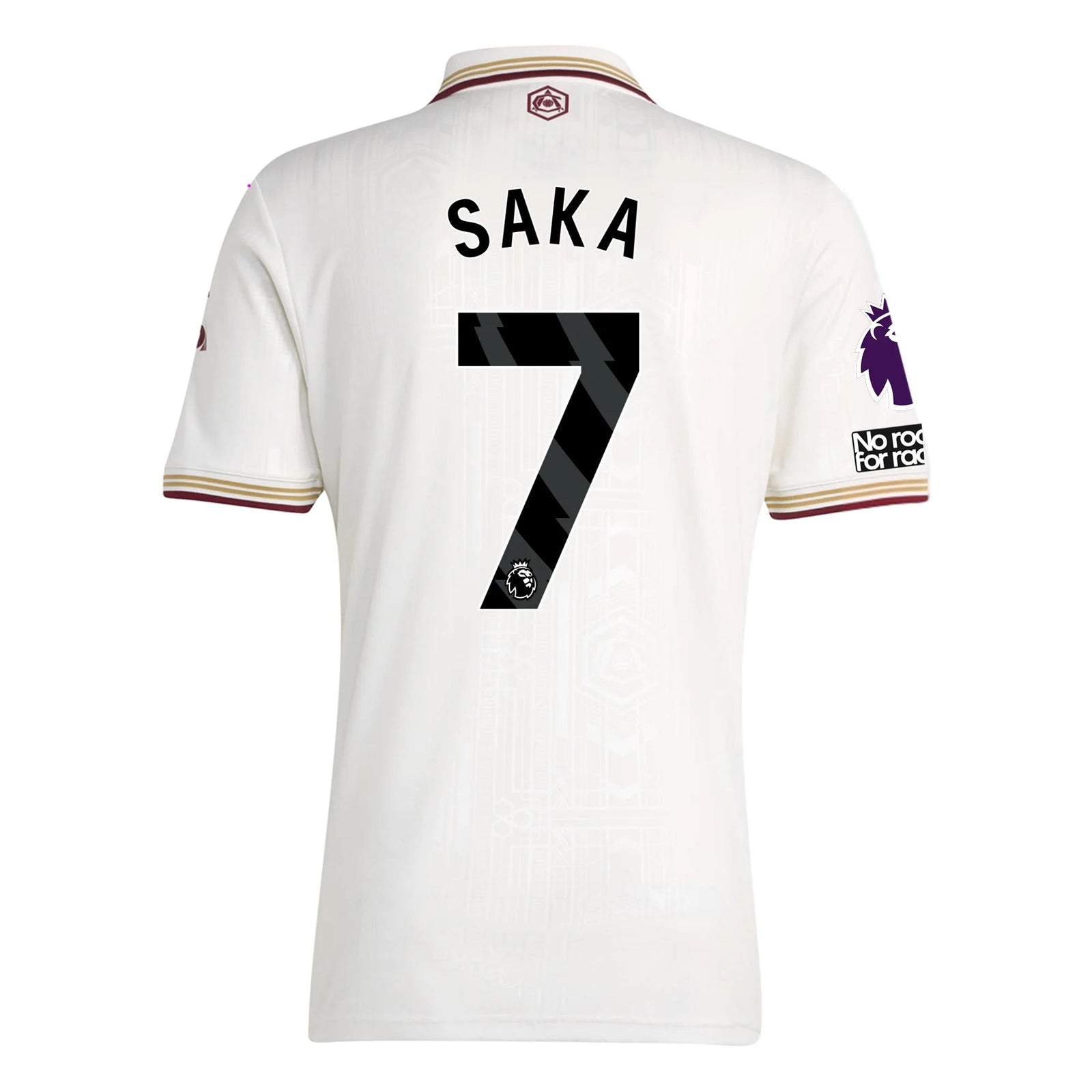 adidas Saka Men's Arsenal FC Third Jersey 25/26 w/ NRFR + EPL Patches (White/Burgundy) | SoccerWearhouse