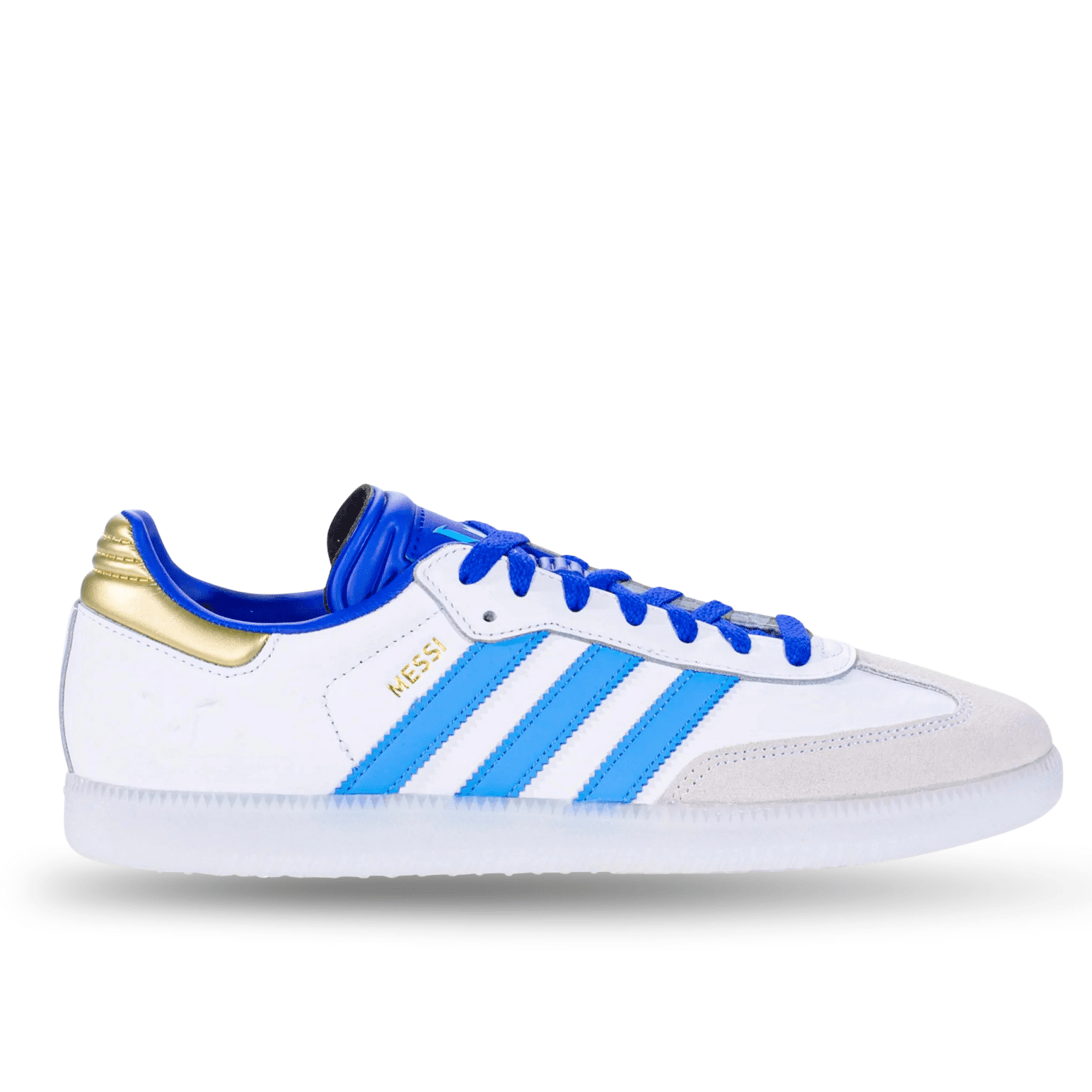 adidas Samba Messi Soccer Shoes (White/Gold/Sky Blue) | SoccerWearhouse