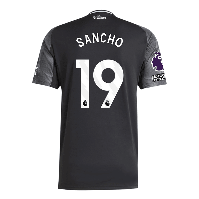 adidas Sancho Men's Aston Villa 25/26 Away Jersey w/ EPL + NRFR Patches (Black/Global Blue) | SoccerWearhouse