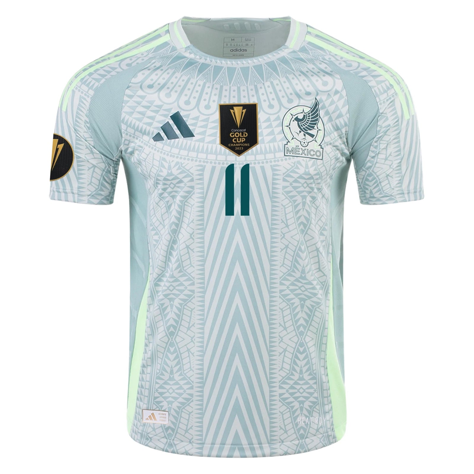 adidas Santi Gimenez Mexico Authentic Away Jersey 24/25 w/ Gold Cup 2025 Patches (Linen Green) | SoccerWearhouse