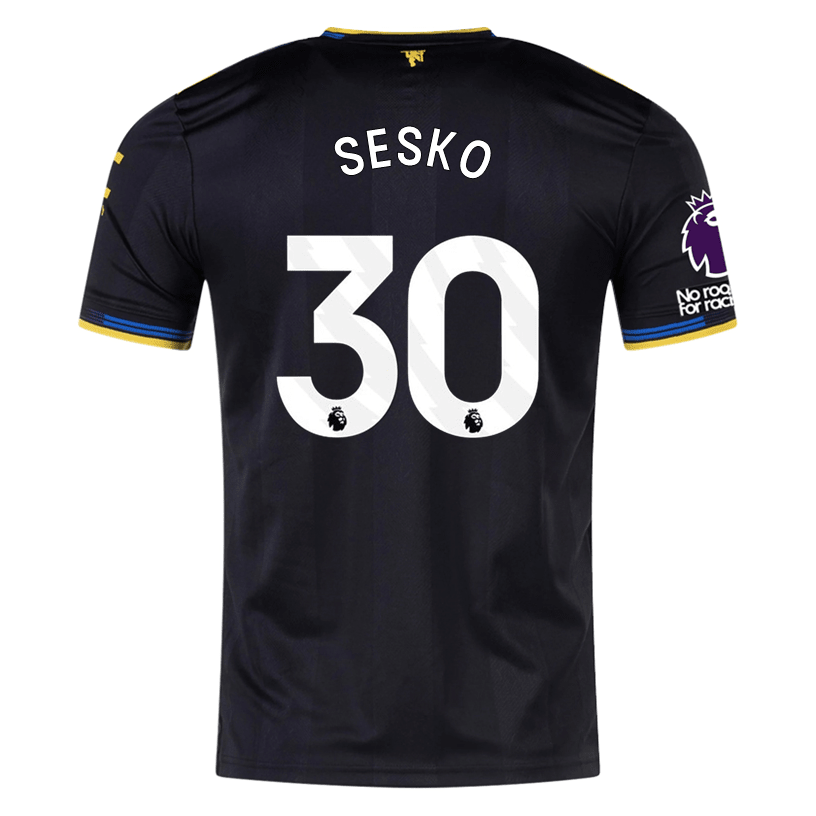 adidas Sesko Men's Manchester United Authentic Third Jersey 25/26 w/ NRFR + EPL Patches (Black) | SoccerWearhouse