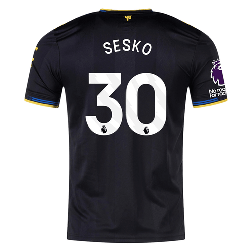 adidas Sesko Men's Manchester United Authentic Third Jersey 25/26 w/ NRFR + EPL Patches (Black) - S