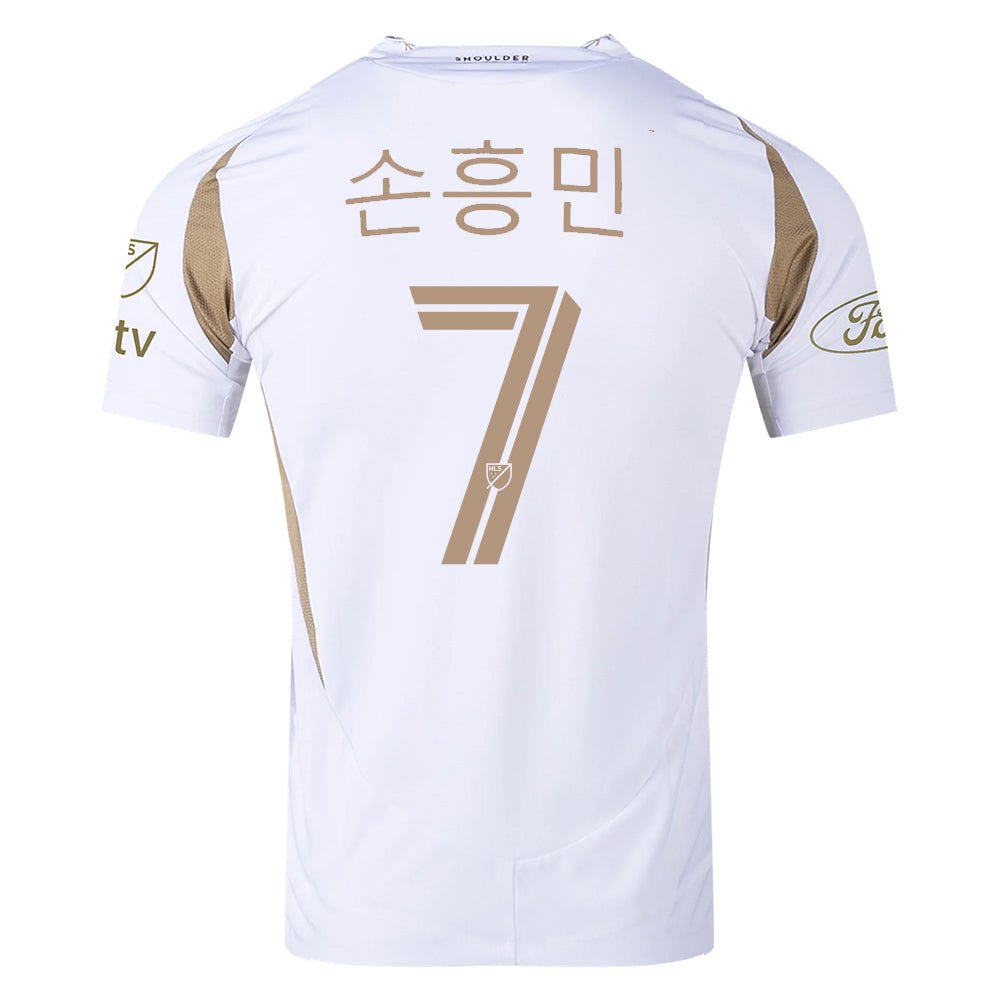 adidas Son Heung - min (Korean) LAFC Authentic Away Jersey w/ MLS + Apple + Ford Logo 25/26 (White/Gold) | SoccerWearhouse