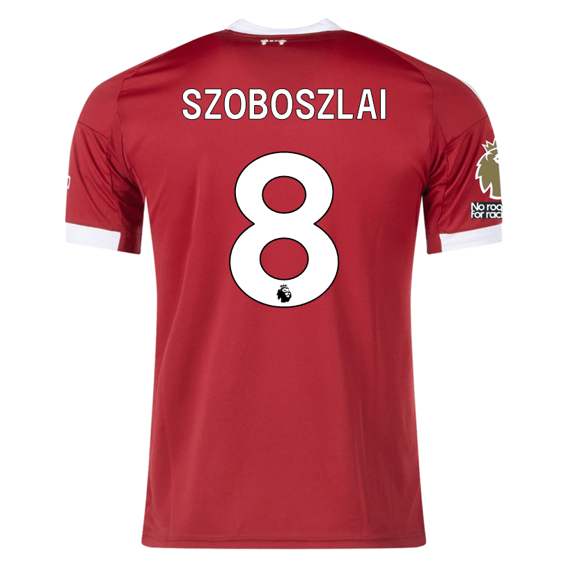 adidas Szoboszlai Men's Liverpool Home Jersey 25/26 w/ NRFR + EPL Champions Patch (Strawberry Red) | SoccerWearhouse