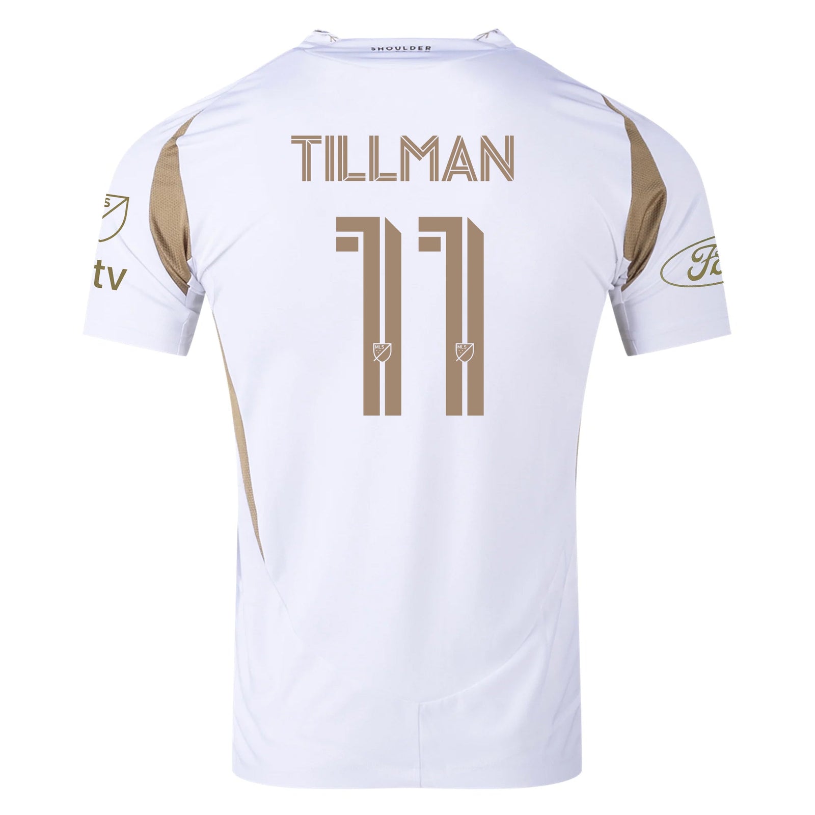 adidas Timothy Tillman LAFC Authentic Away Jersey w/ MLS + Apple + Ford Logo 25/26 (White/Gold) | SoccerWearhouse