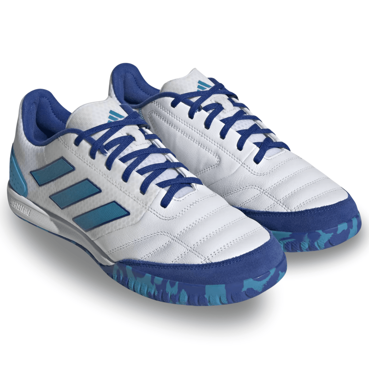 adidas Top Sala Competition Indoor Soccer Shoes (White/Bold Aqua/Team Royal Blue) | SoccerWearhouse
