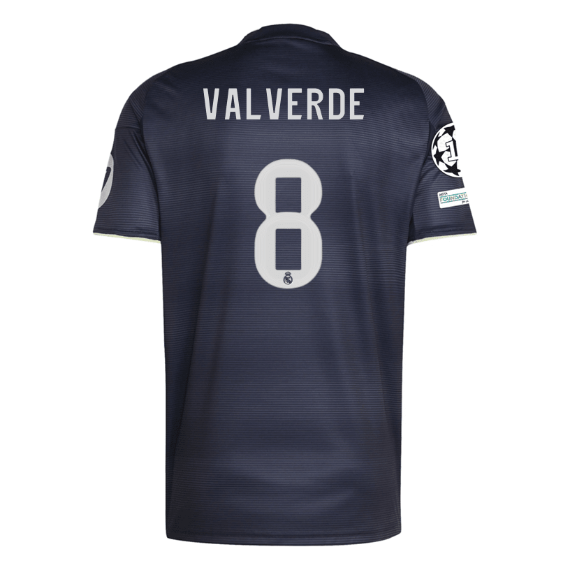 adidas Valverde Real Madrid 25/26 Away Jersey w/ Champions League Patches (Legend Ink) | SoccerWearhouse