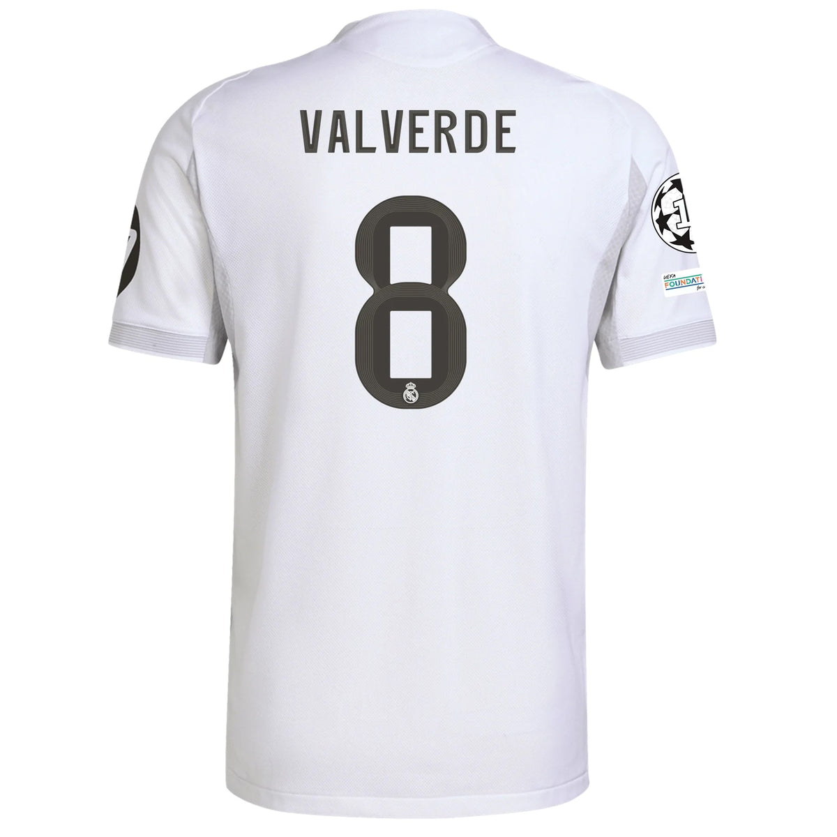 adidas Valverde Real Madrid Authentic Home Jersey 25/26 w/ Champions League Patches (White) | SoccerWearhouse