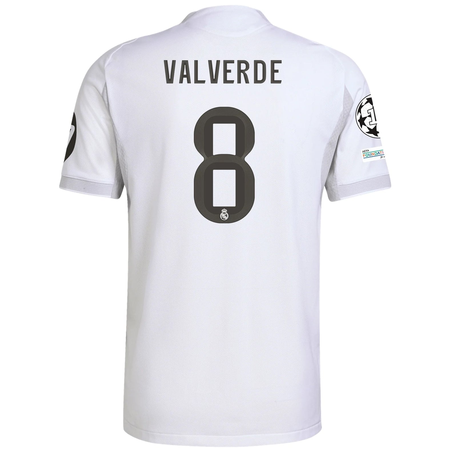 adidas Valverde Real Madrid Authentic Home Jersey 25/26 w/ Champions League Patches (White) | SoccerWearhouse