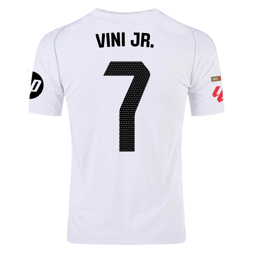 adidas Vini Jr. Real Madrid Authentic Home Jersey w/ La Liga Patches 24/25 (White/Black) | SoccerWearhouse