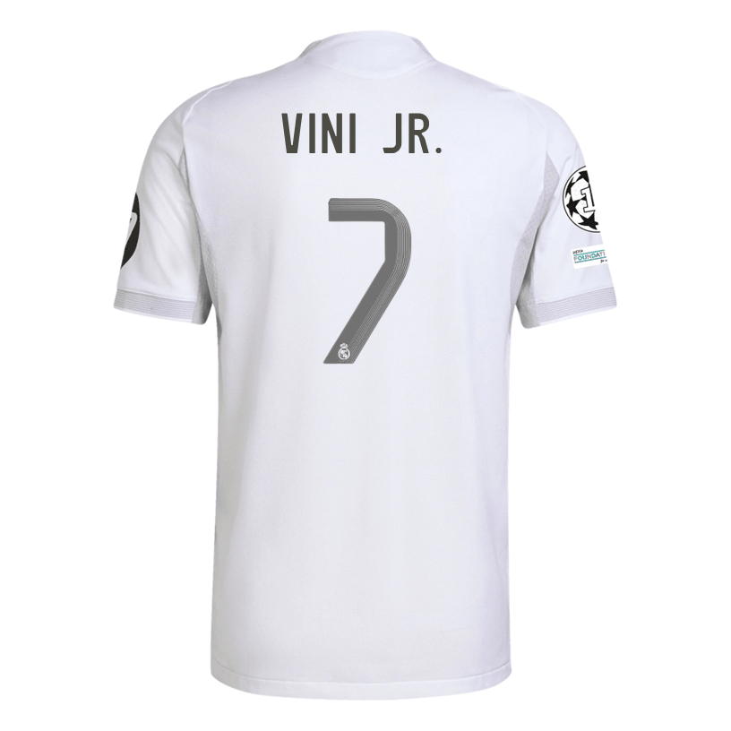 adidas Vini Junior Real Madrid 25/26 Home Jersey w/ Champions League Patches (White) | SoccerWearhouse