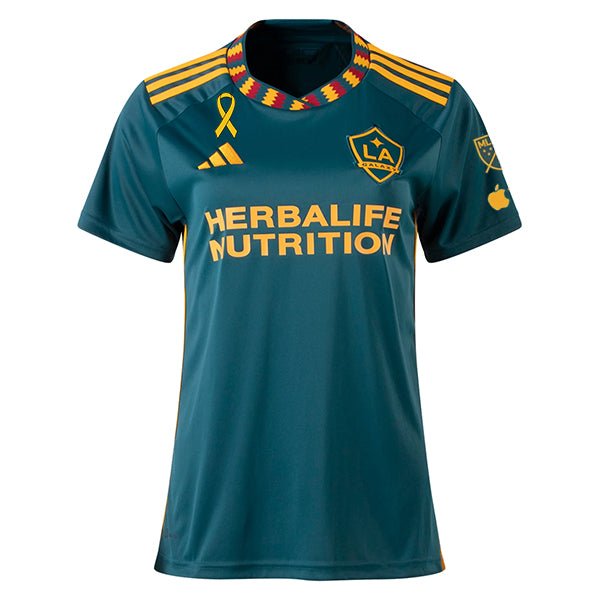 adidas Womens LA Galaxy Away Jersey 23/24 w/ MLS + Apple + Childhood Awareness Patch (Mystery Green) | SoccerWearhouse