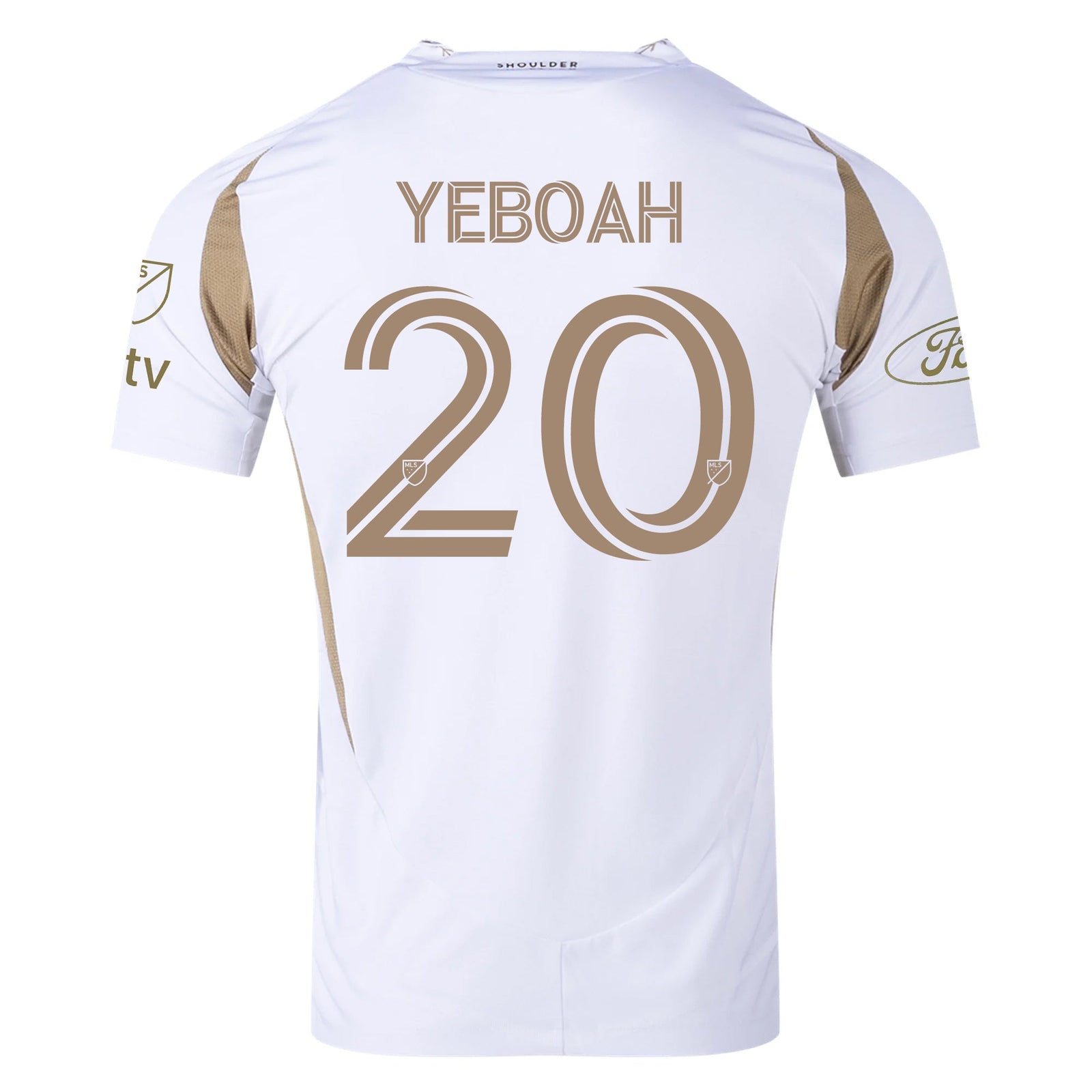 adidas Yaw Yeboah LAFC Authentic Away Jersey w/ MLS + Apple + Ford Logo 25/26 (White/Gold) | SoccerWearhouse