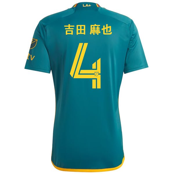 adidas YOSHIDA (吉田 麻也) LA Galaxy Away Jersey w/ MLS + Apple TV Patches 23/24 (Green/Yellow) | SoccerWearhouse