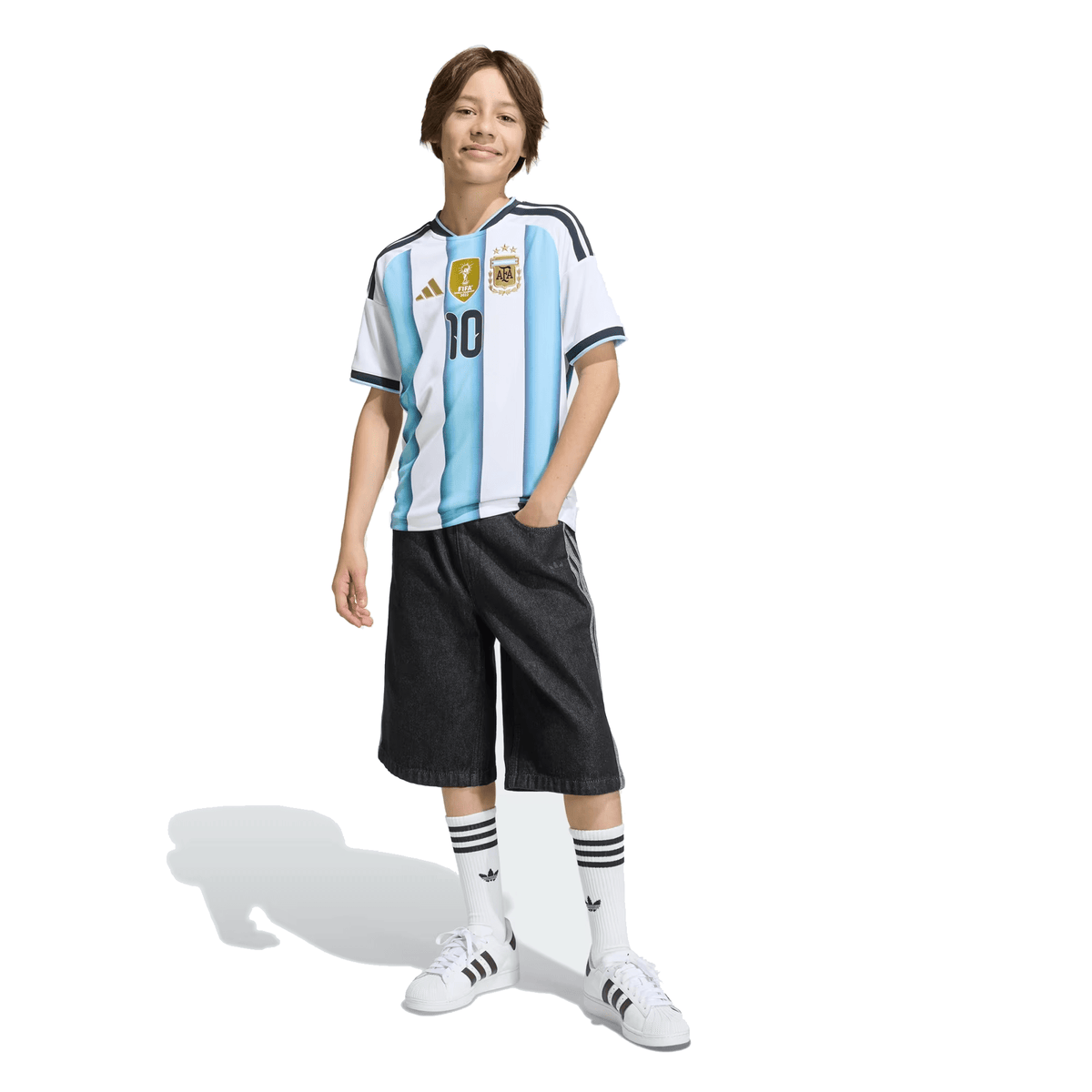 adidas Youth Argentina Lionel Messi Home Jersey w/ World Cup Champion Patch 2026 (White/Icey Blue) | SoccerWearhouse