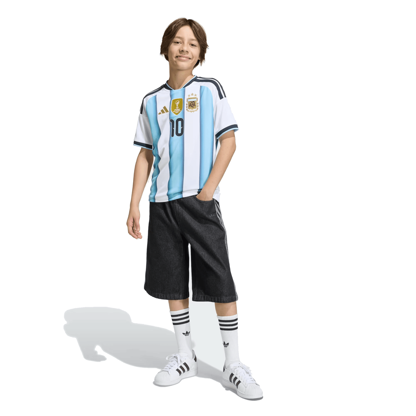 adidas Youth Argentina Lionel Messi Home Jersey w/ World Cup Champion Patch 2026 (White/Icey Blue) | SoccerWearhouse